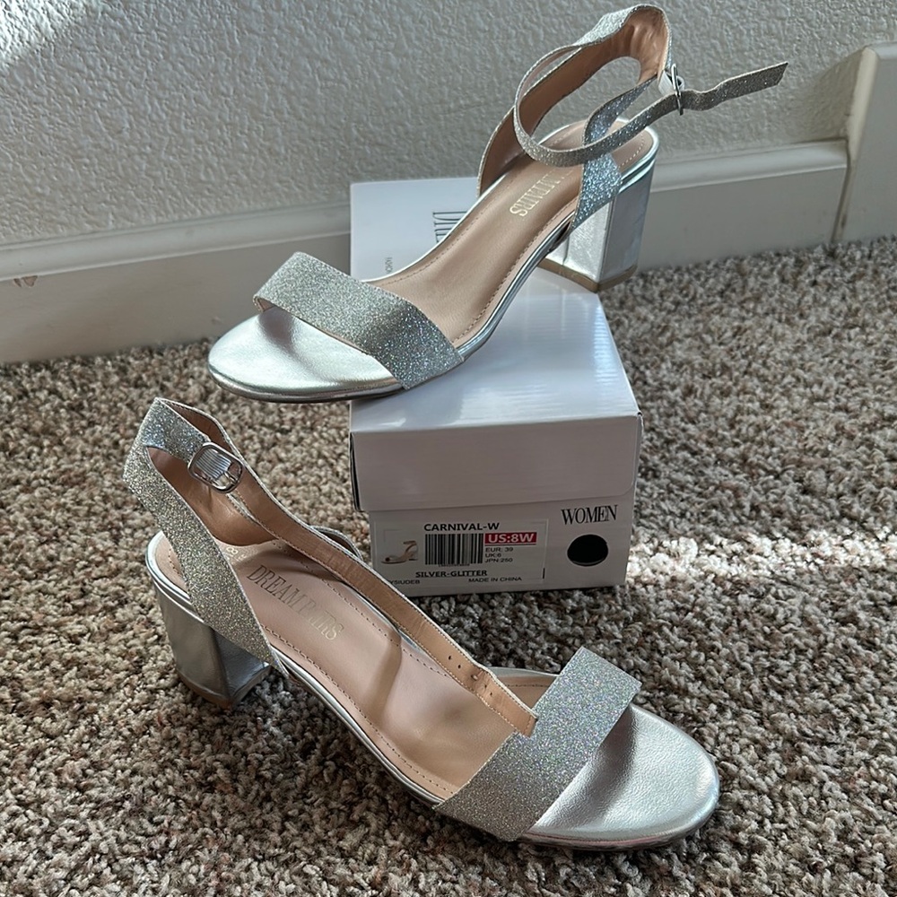Dream Pairs Silver Heeled Sandals with Ankle Strap